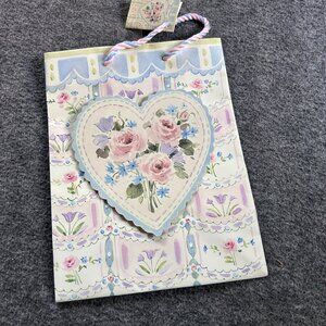 Vintage 3d Pastel Floral Heart gift bag by Pizzazz! vintage 1990s